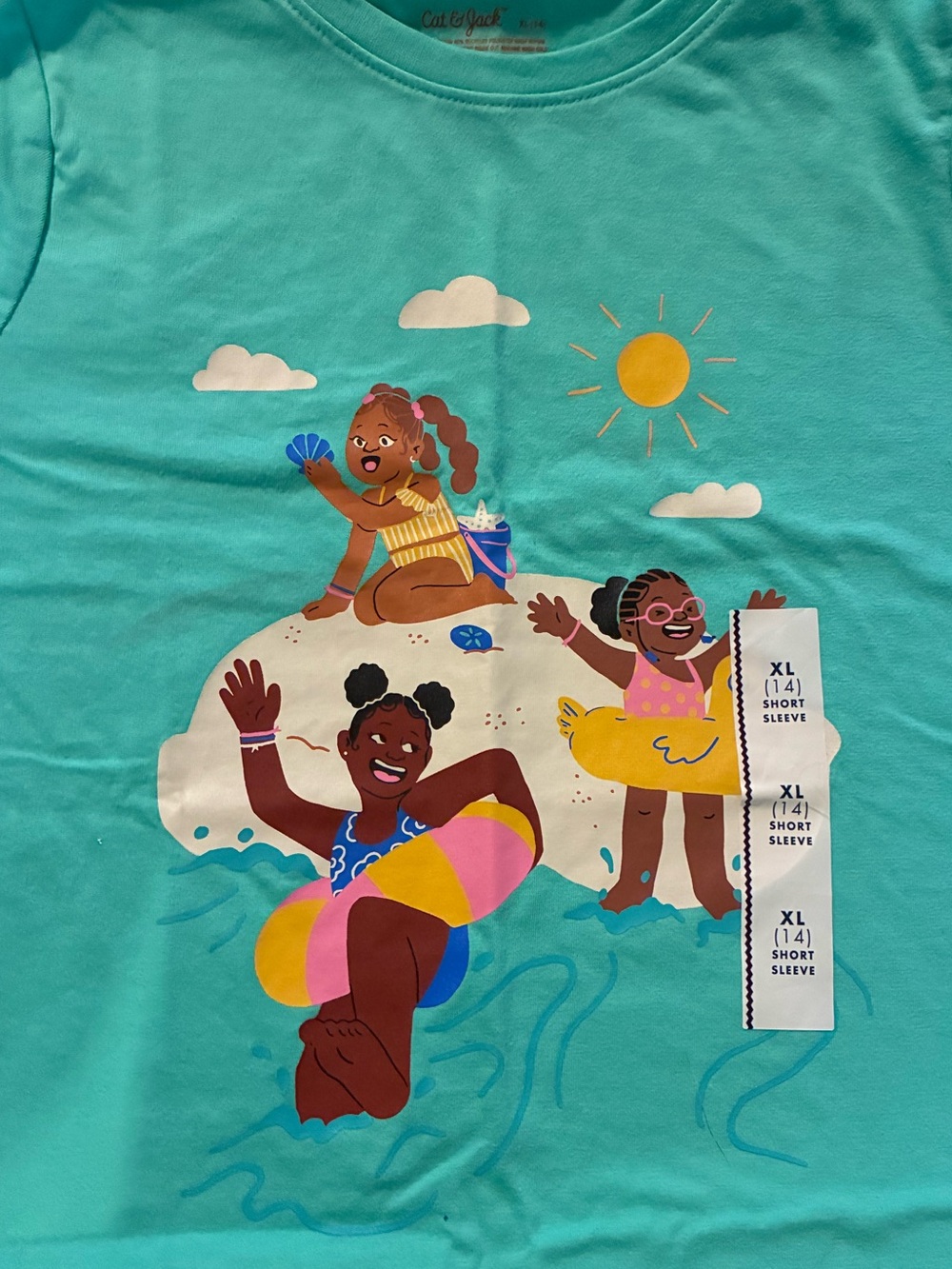 Cat & Jack Girls Aqua Beach Play Graphic Tee
